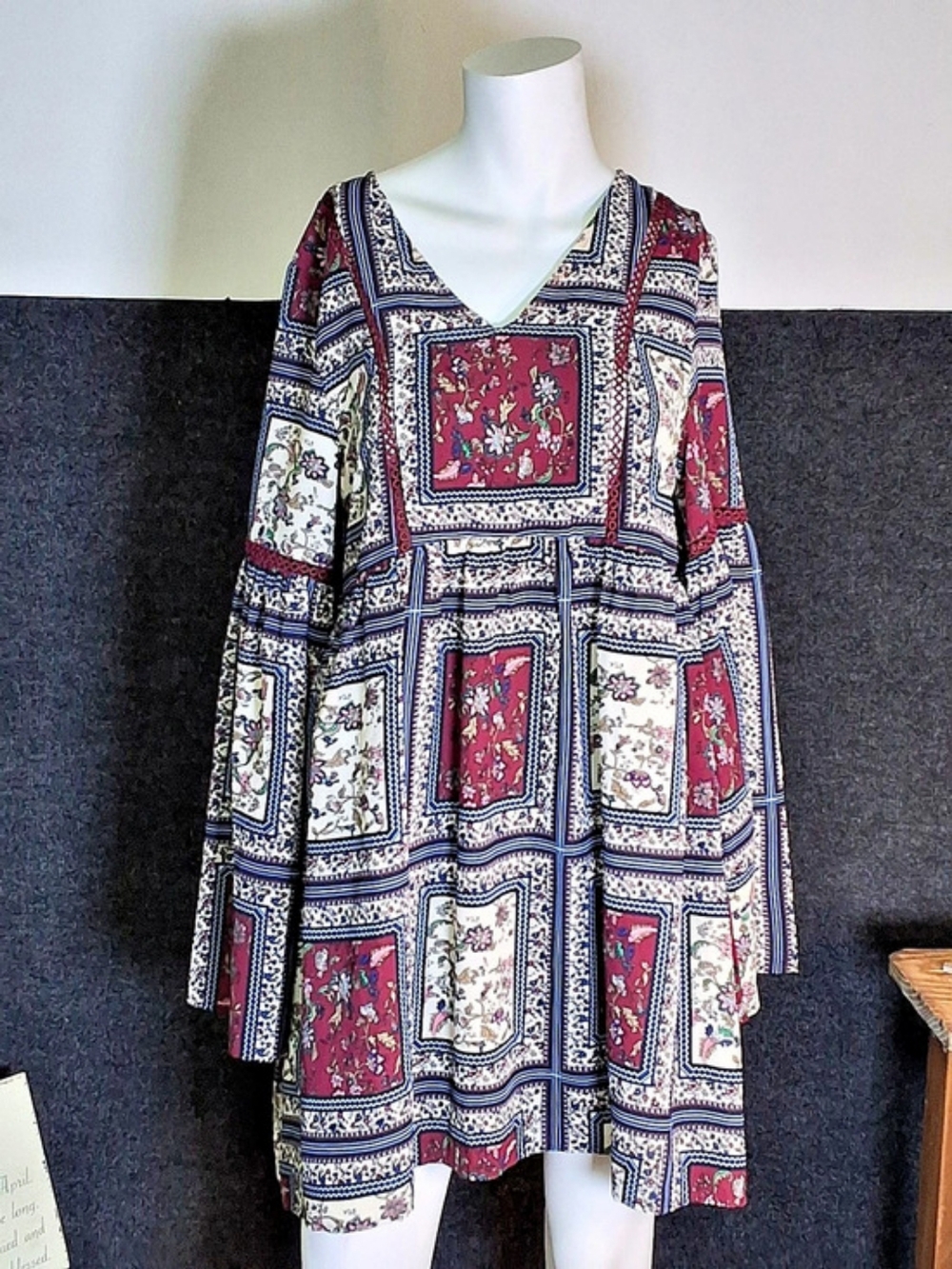 anthropologie Floral Mini Dress in Burgundy & Cream Like New